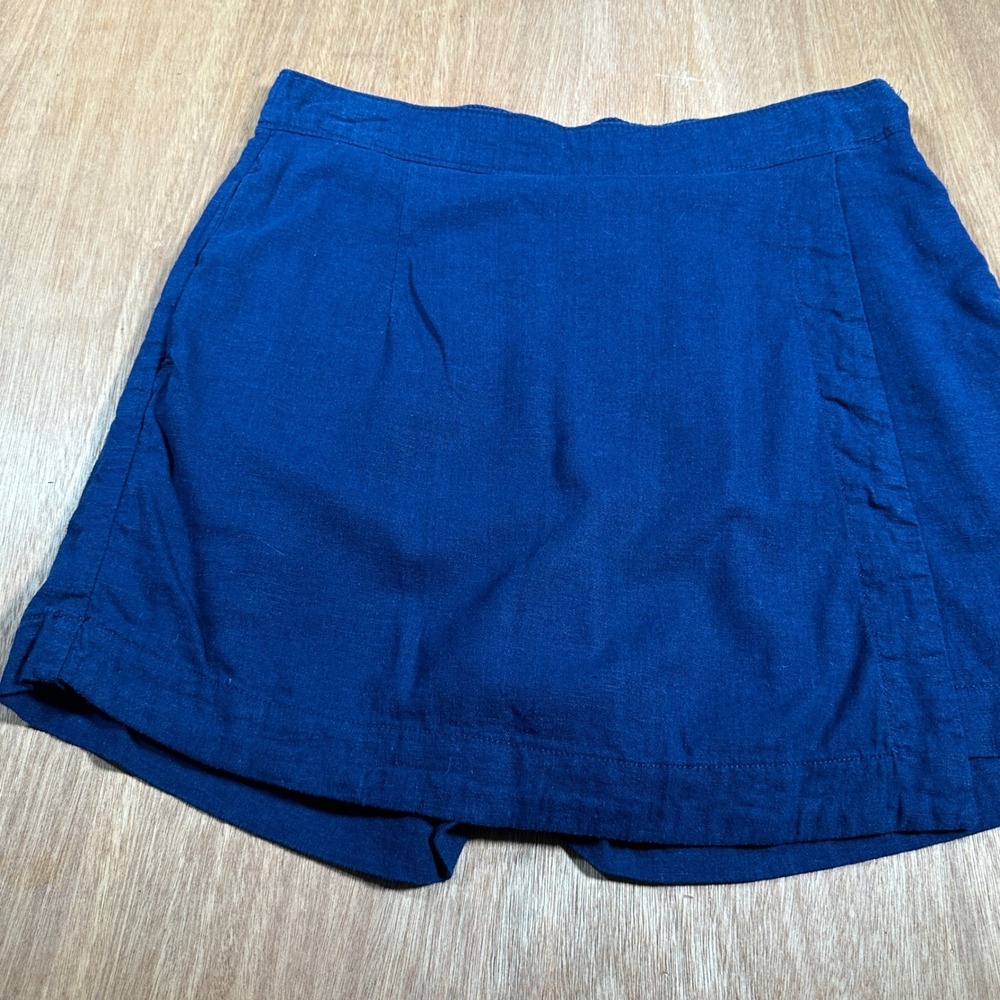 St Johns Bay Skort Women 10 Navy Blue Linen Blend Front Cover Casual Short